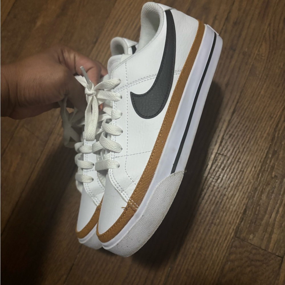 Nike White Sneakers with Black and Brown Details